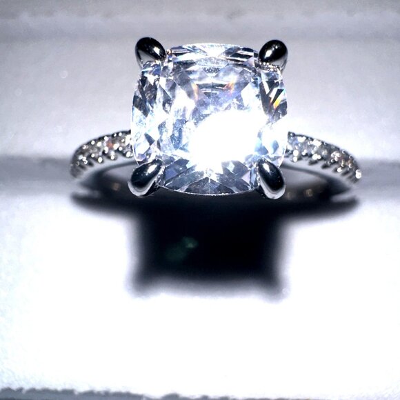 Cubic Zirconia Ring Sterling Silver plated Engagement Ring - Picture 1 of 12